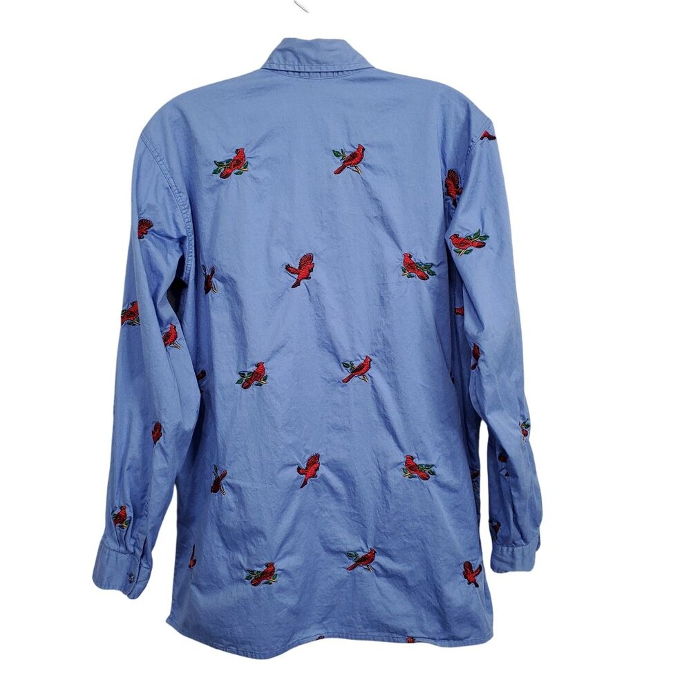 Casey Coleman L Shirt Embroidered Cardinal Bird Long Sleeve 100% Cotton Casual - Picture 3 of 11
